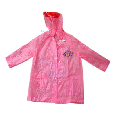 Pink Pvc Rain Coats For Girl With Hood , Cartoon Rain Coat