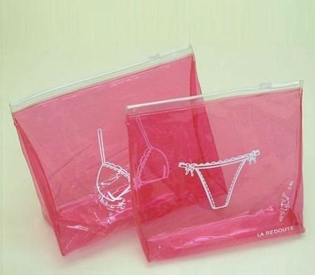 Red Small Clear PVC Bags With Zip Lock For Makeup Product