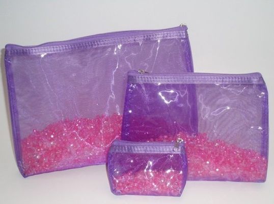 Red Small Clear PVC Bags With Zip Lock For Makeup Product