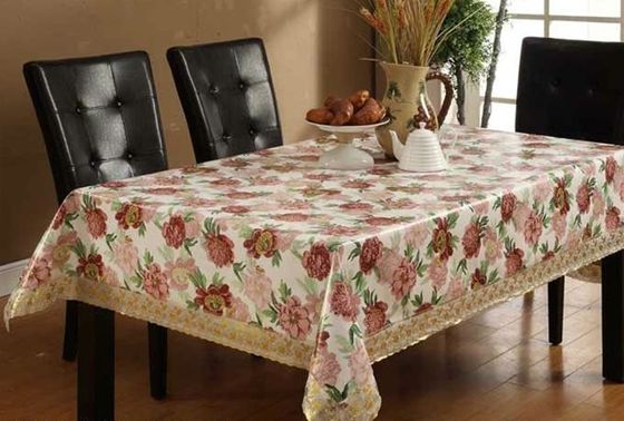 Hard Wearing PVC Table Cloths Eco-Friendly Flower Printed For Hotel